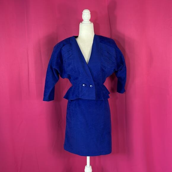 Vintage 80s Blondie and Me bluish purple peplum skirt suit set, size 7 - Picture 3 of 12